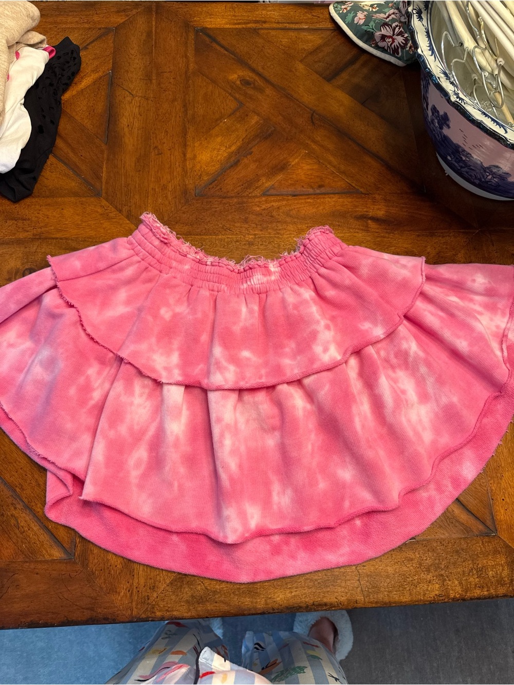 LoveShackFancy Pink Tie-Dye Tiered Skirt